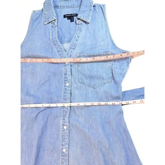 Veronica Beard NWOT Women 10 Edwina Sleeveless Midi Shirtdress Iceberg Denim - Picture 7 of 13